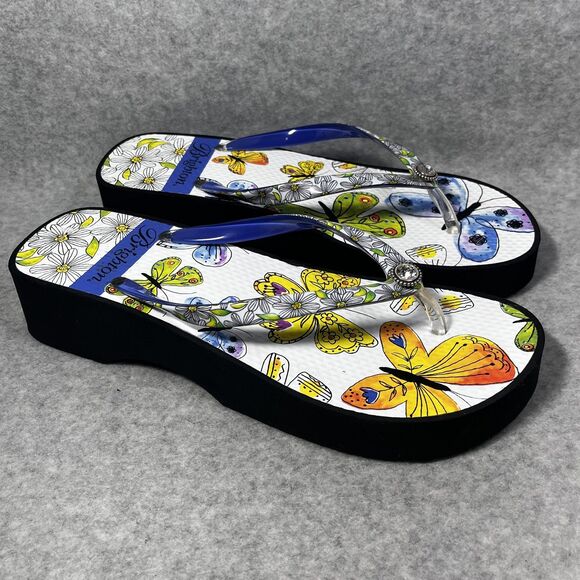 Brighton Breeze Sandals Womens Size 7 Butterfly Floral Platform Flip Flops Wedge - Picture 5 of 14